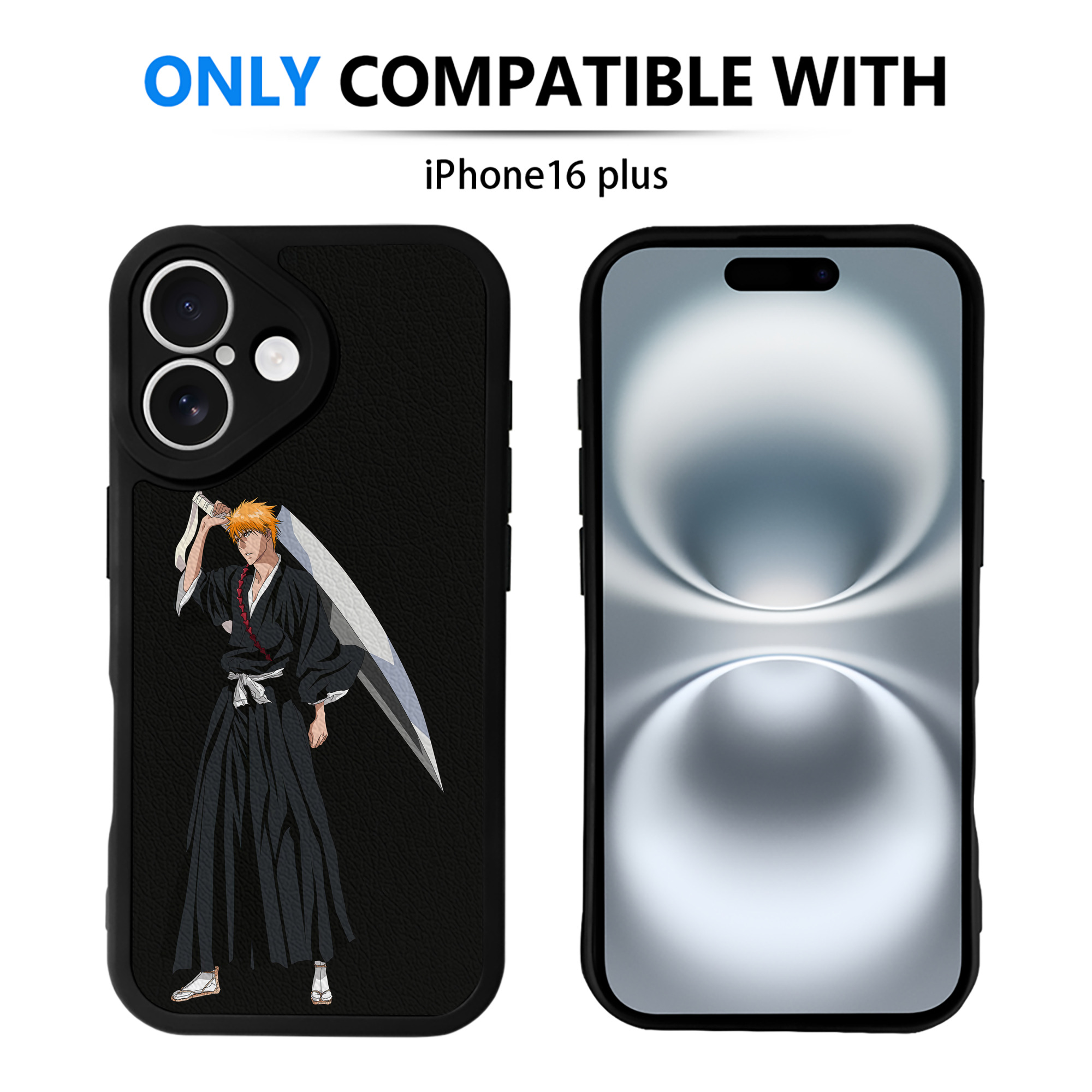 （画像用） ブリーチ 黒崎一護（くろさき いちご）BLEACH Kurosaki Ichigo 【iPhone 16シリーズ対応】シリコンスマホケース（レザー調） 材質：シリコン